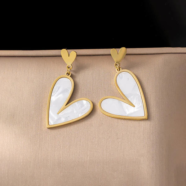 Golden Heart Pearl Drop Earrings