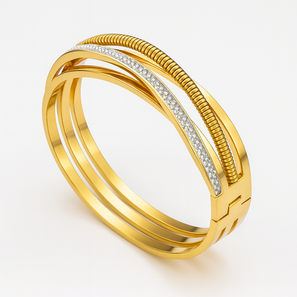 Triple Luxe Spiral Gold Kada