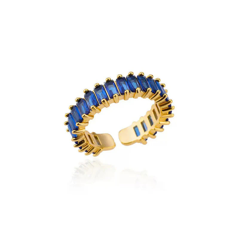 Blue Baguette Gold Adjustable Ring