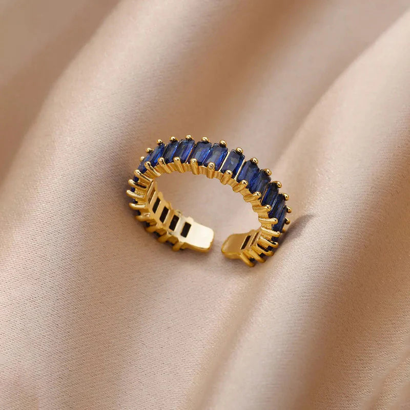 Blue Baguette Gold Adjustable Ring