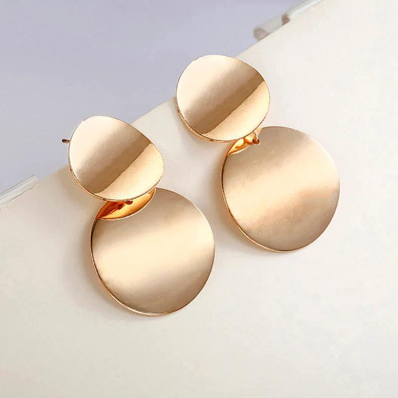 Minimal Dual Disc Gold Stud Earrings