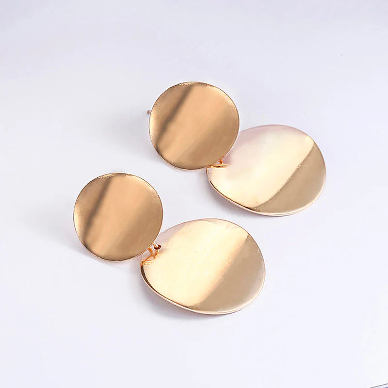 Minimal Dual Disc Gold Stud Earrings