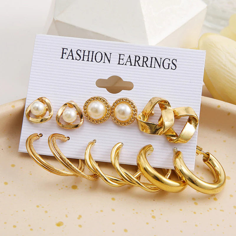 Everyday Gold Hoop & Pearl Stud Earrings Combo Set