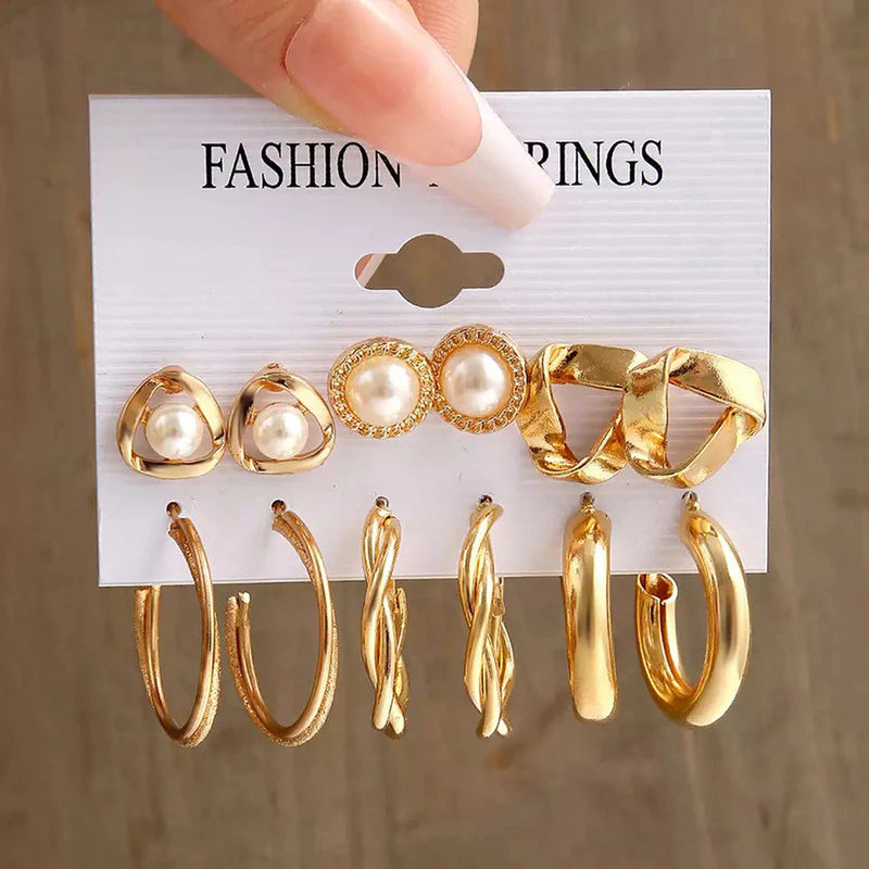 Everyday Gold Hoop & Pearl Stud Earrings Combo Set
