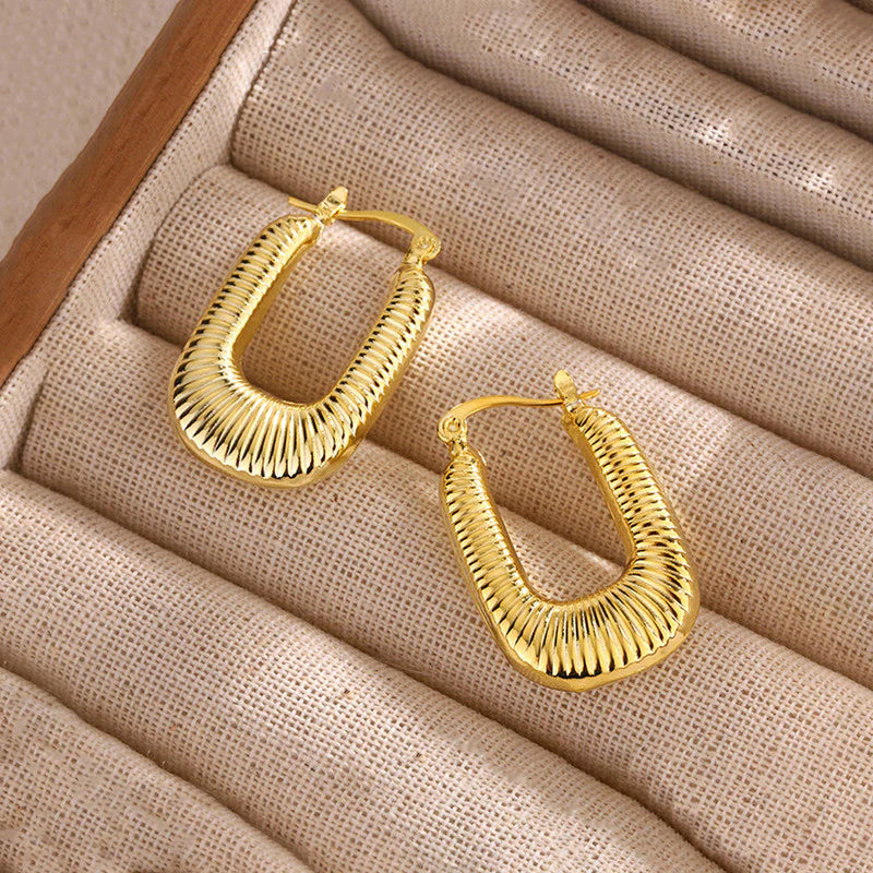 Textured U-Hoop Gold Earrings