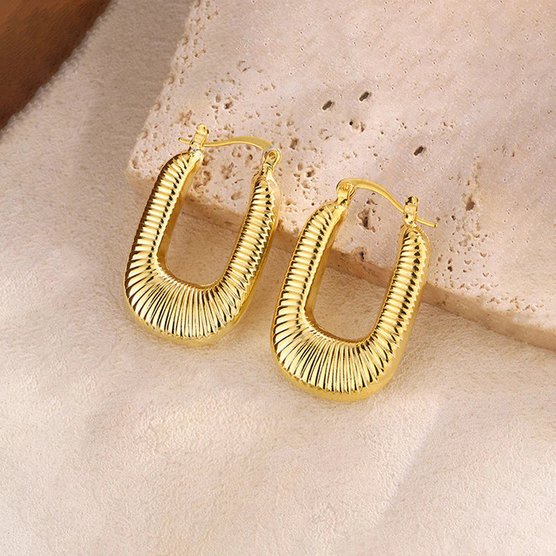 Textured U-Hoop Gold Earrings