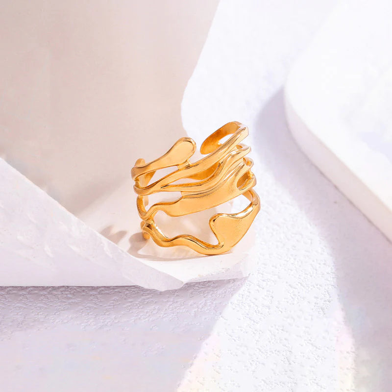 Geometric Wave Gold Ring