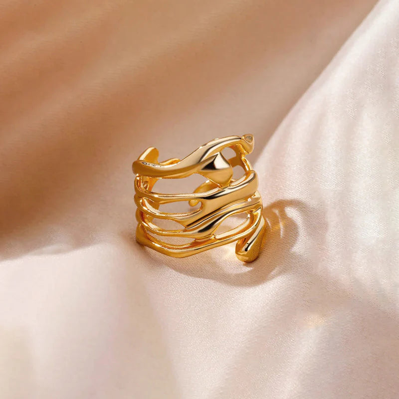 Geometric Wave Gold Ring