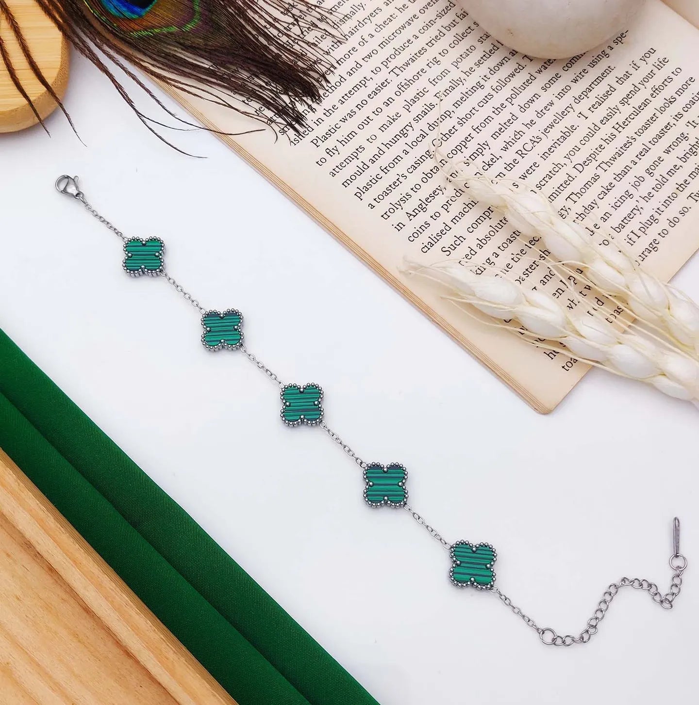 Green Clover Silver Bracelet