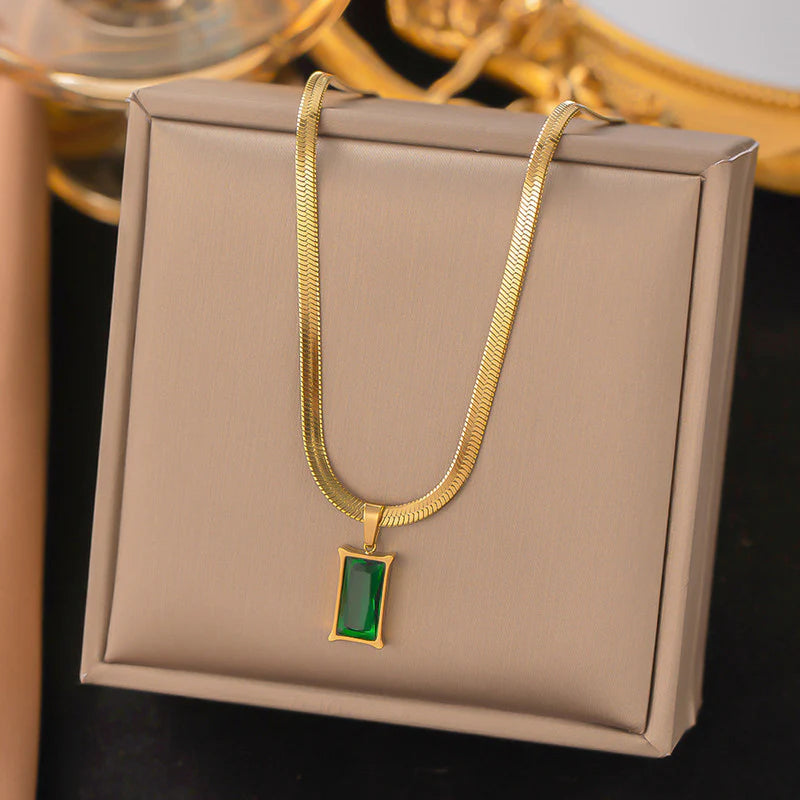 Emerald Glow Rectangular Pendant