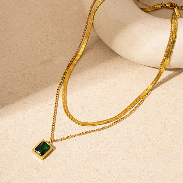 Emerald Edge Layered Gold Pendant