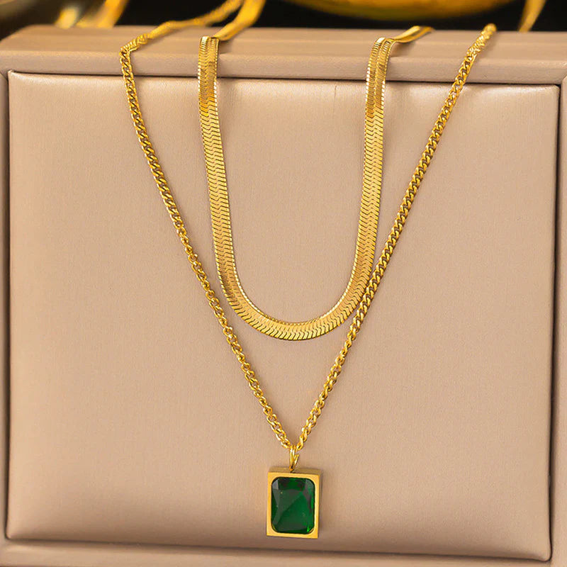 Emerald Edge Layered Gold Pendant