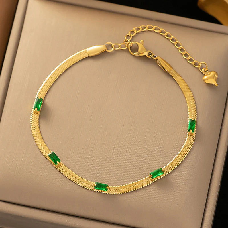 Emerald Touch Gold Snake Chain Bracelet