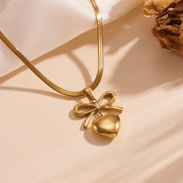 Minimalist Gold Bow Heart Necklace