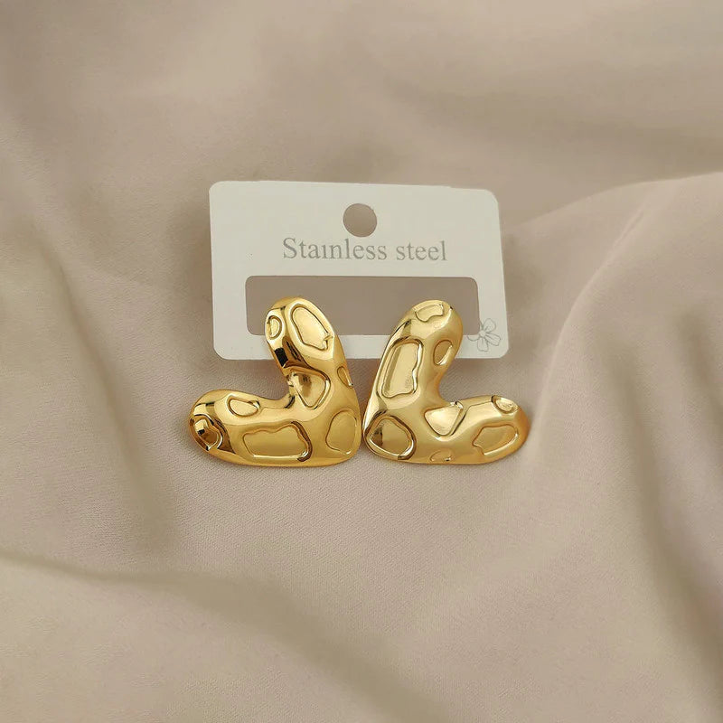 Abstract Heart Gold Stud Earrings