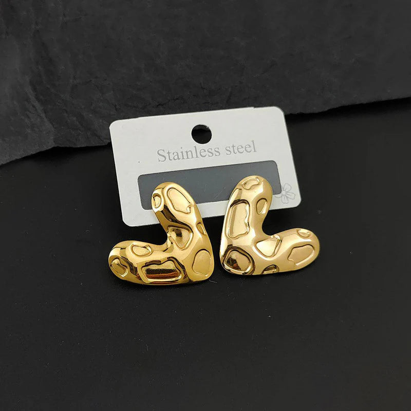 Abstract Heart Gold Stud Earrings