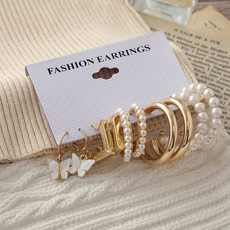 Gold Pearl Hoop Combo Earrings