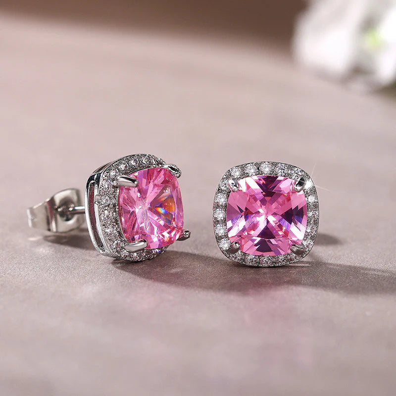 Pink Radiance Square Crystal Stud Earrings