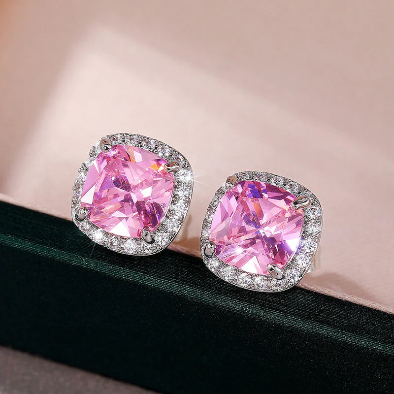 Pink Radiance Square Crystal Stud Earrings