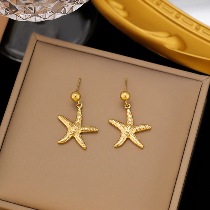 Golden Starfish Drop Earrings