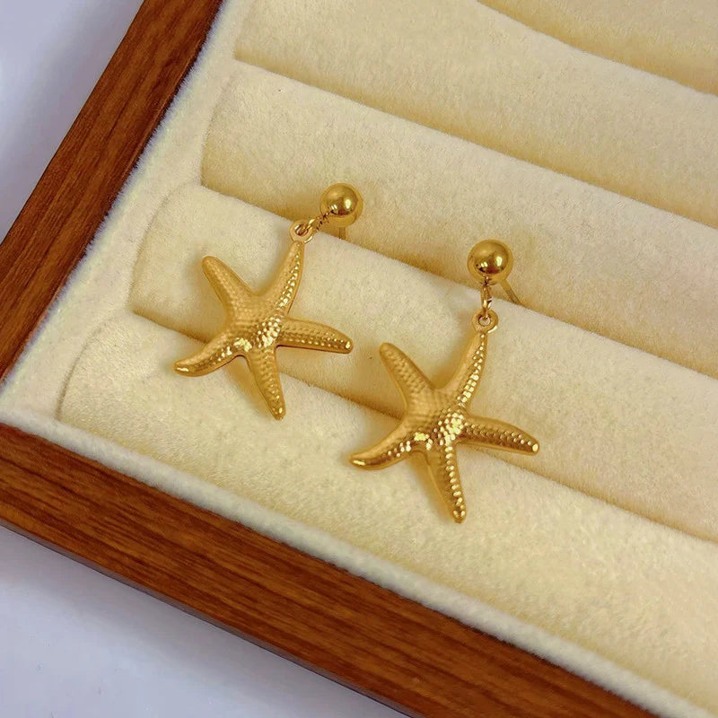 Golden Starfish Drop Earrings