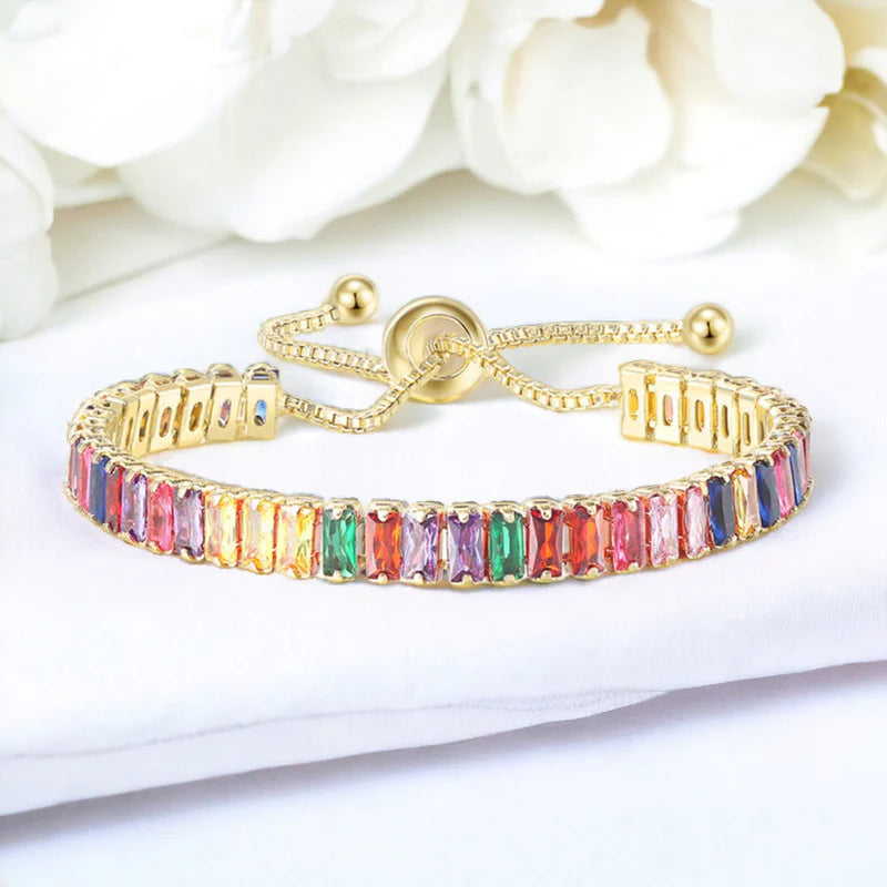 Rainbow Baguette Tennis Gold Bracelet