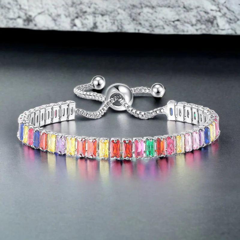Rainbow Baguette Silver Tennis Bracelet