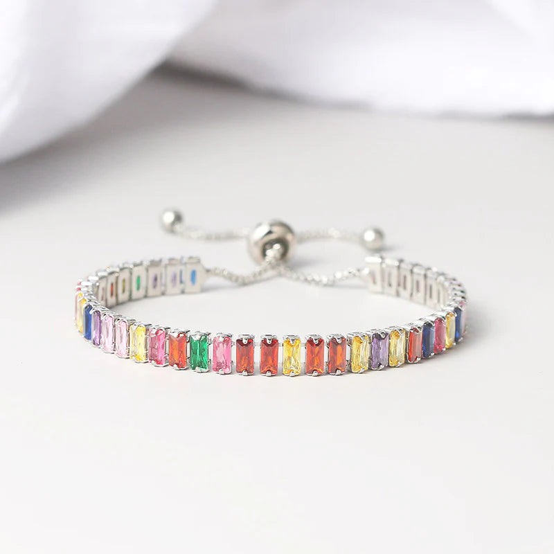 Rainbow Baguette Silver Tennis Bracelet