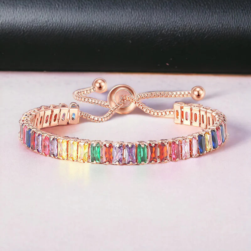 Rainbow Baguette Rose Gold Tennis Bracelet