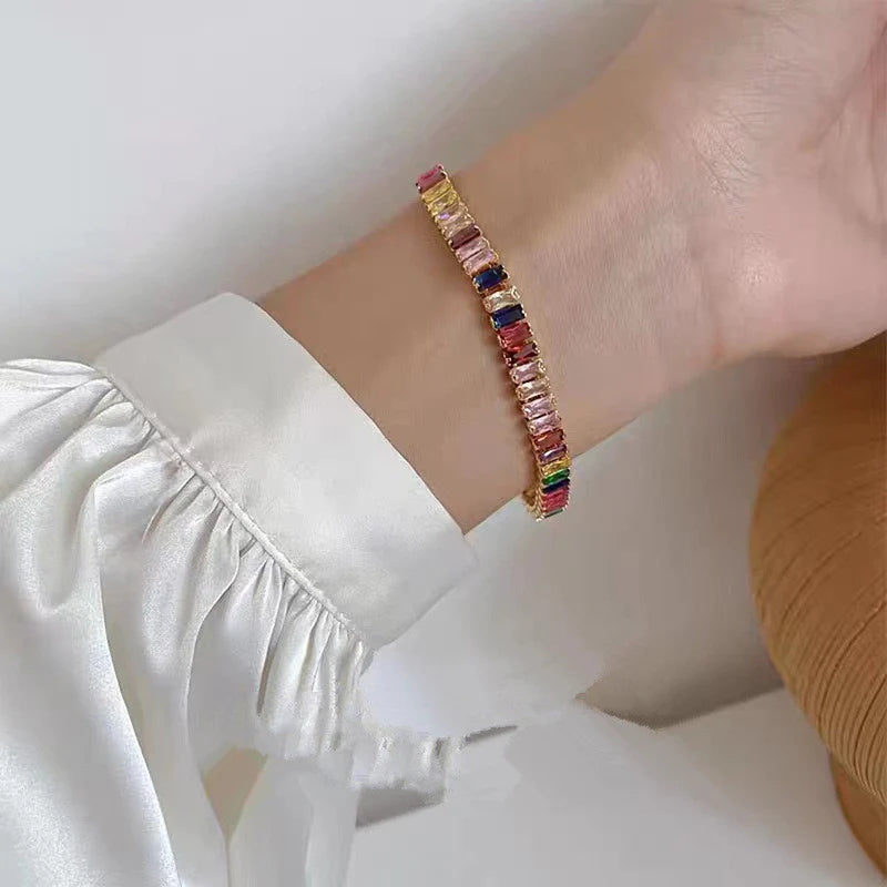 Rainbow Baguette Rose Gold Tennis Bracelet